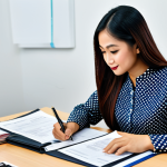 AFP 자격증으로 시작하는 스타트업 - **

A professional financial planner in a modest baju kurung, sitting at a desk in a bright, modern ...